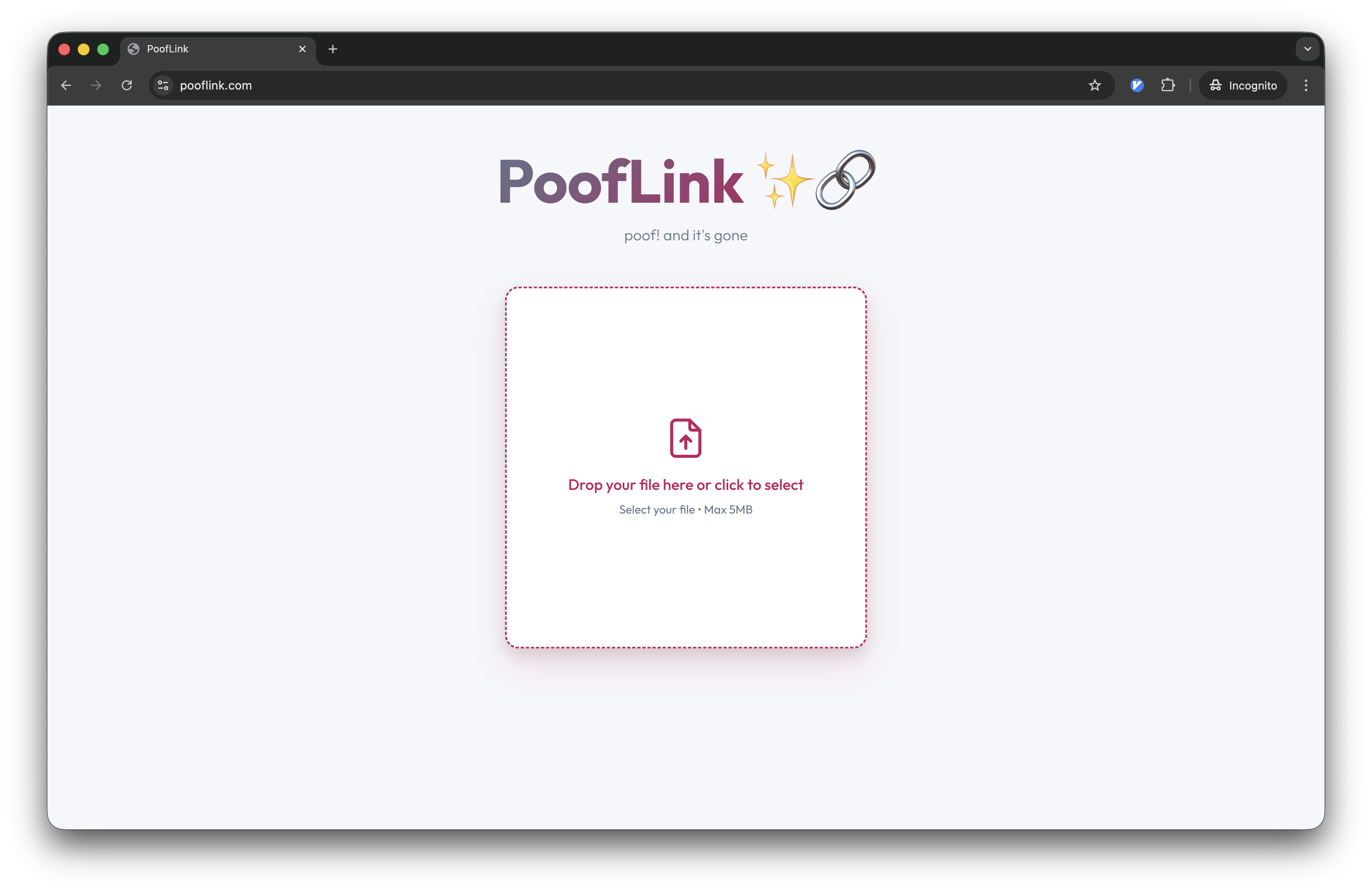 PoofLink upload screen
