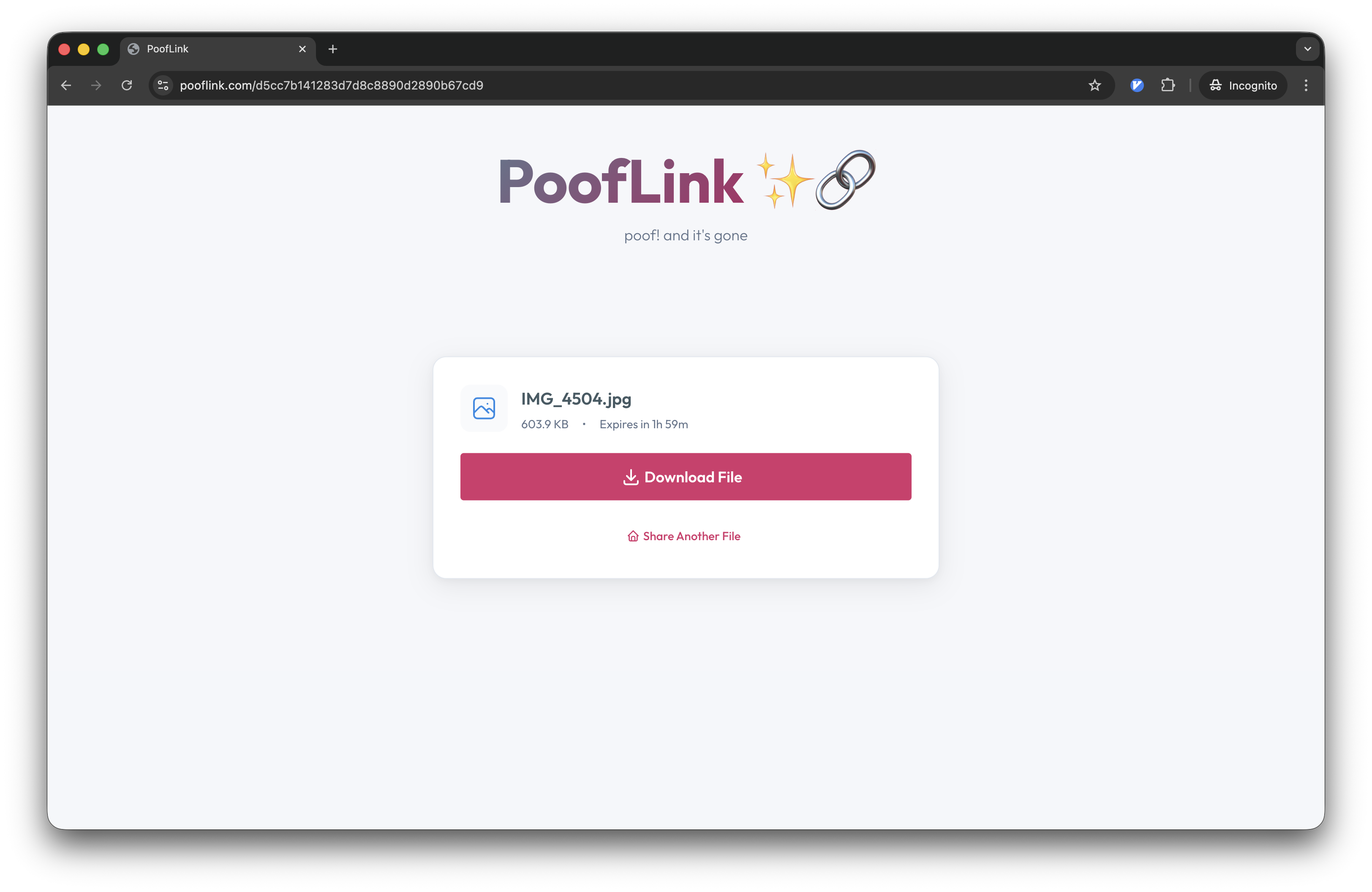 PoofLink download screen